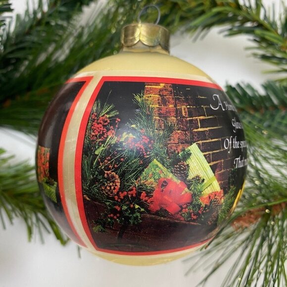 VINTAGE HALLMARK ORNAMENT Fireplace Scene Ornament Glass Ball 1980 Estate Find - Picture 3 of 6